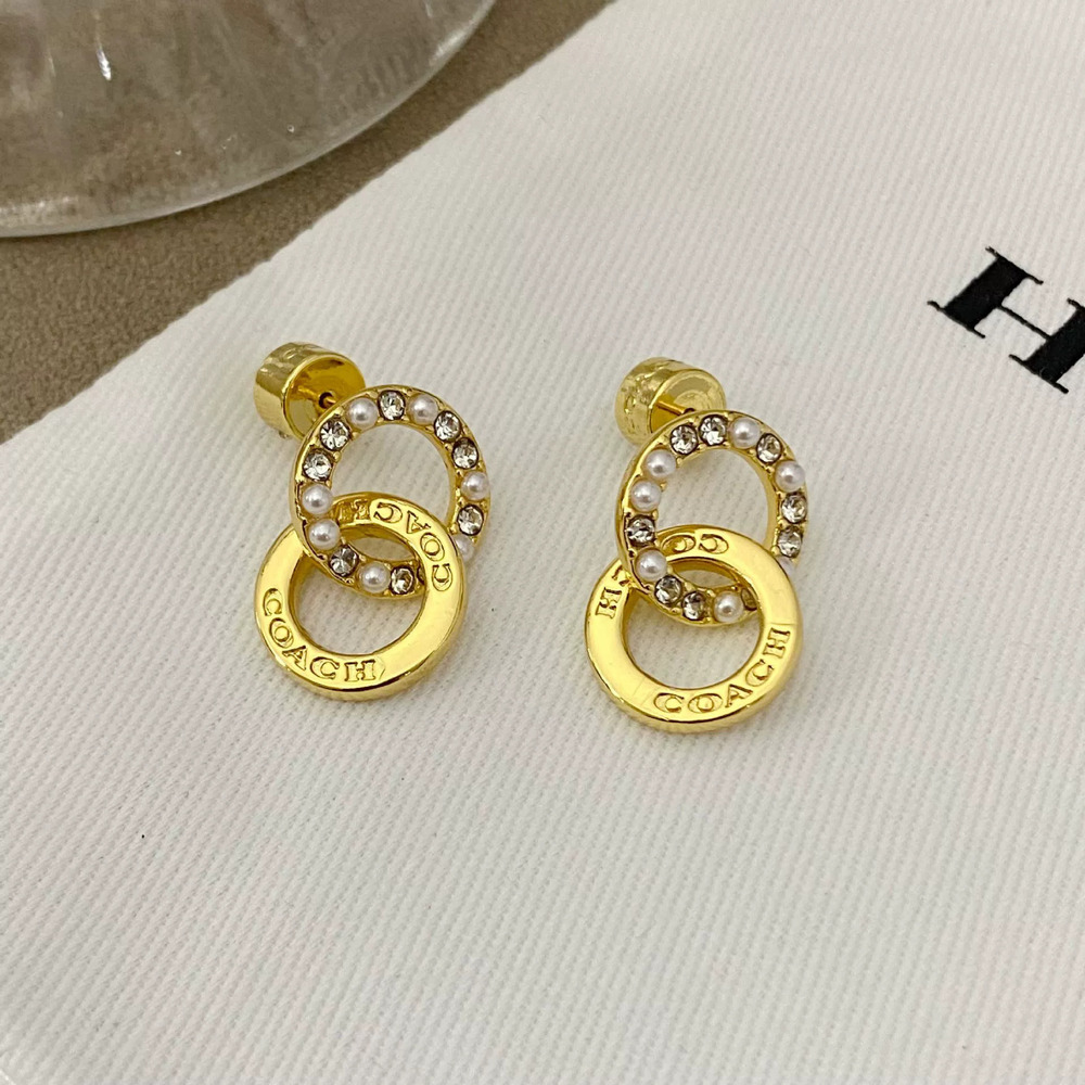 Coach Double Letter Stud Earrings Metal Silver Needle